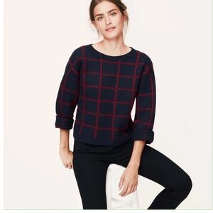 Loft NEW windowpane merino wool crop sweater top pullover sz XS NWT classic prep